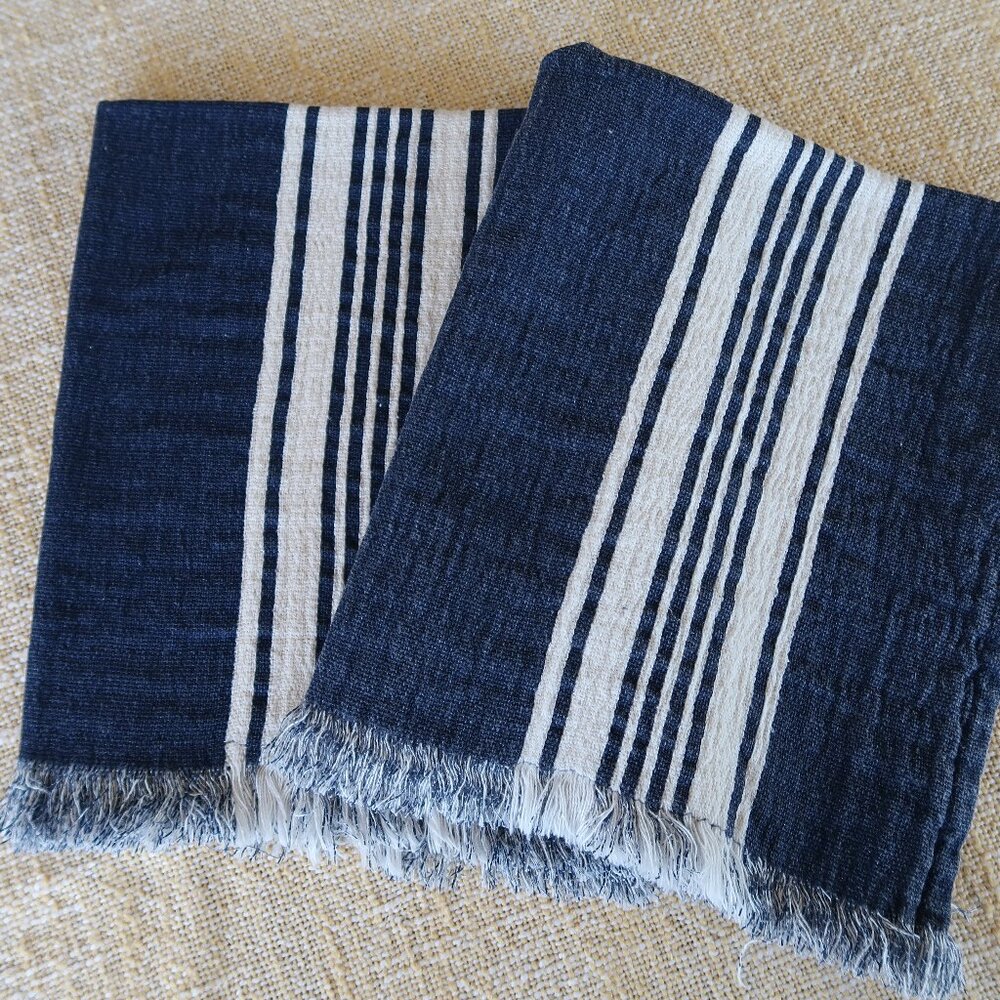 Mud Pie Navy & White Set of 2 Napkins Farmhouse Cotton